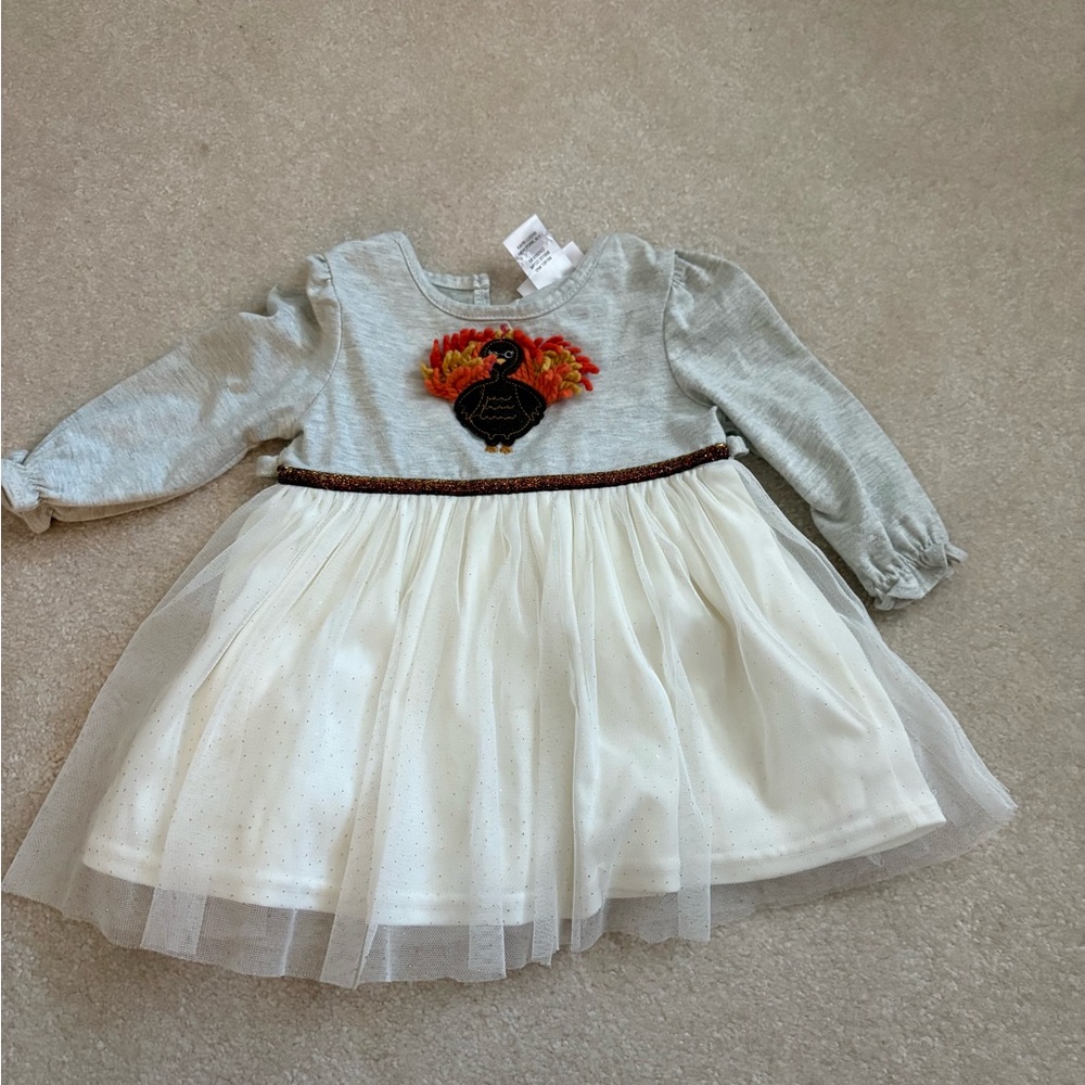 Girls Gray and Cream Turkey Tulle Dress